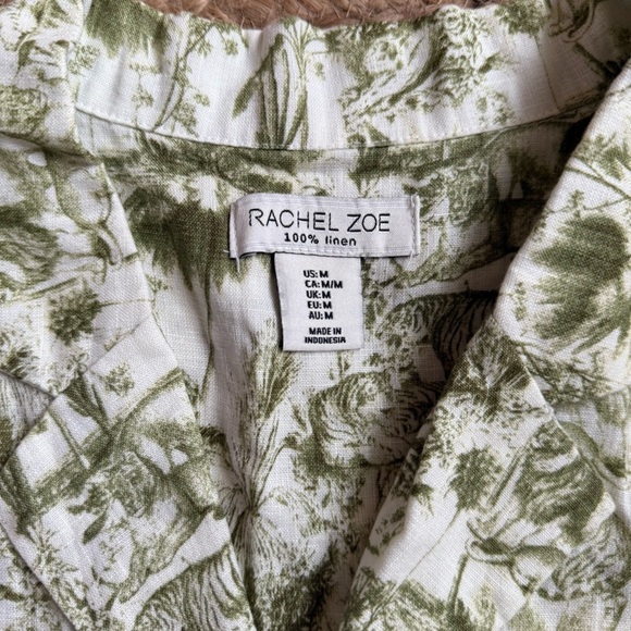 Rachel Zoe Medium Green Safari Jungle Print Linen Sleeveless Button Down Blouse - Picture 2 of 4